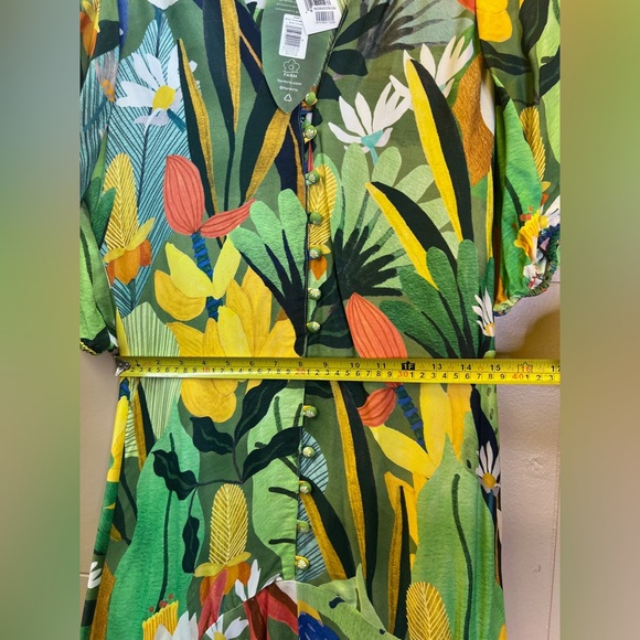 Farm Rio Vintage Toucans Button Down Midi Dress Size Medium NWT Green Multi - Picture 10 of 10